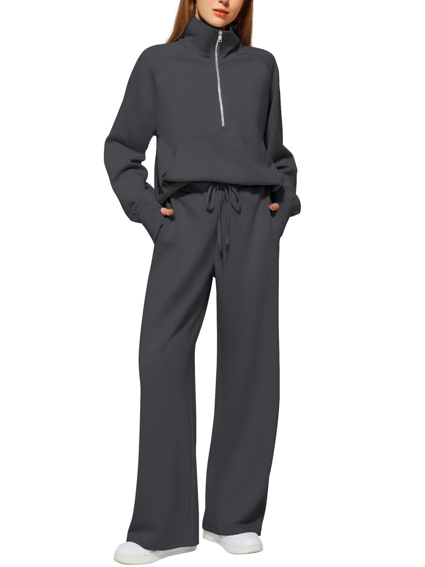 SVENDITA SCONTO FINO AL 70%π₯ Completo due pezzi da donna in cotone a tinta unita con mezza zip