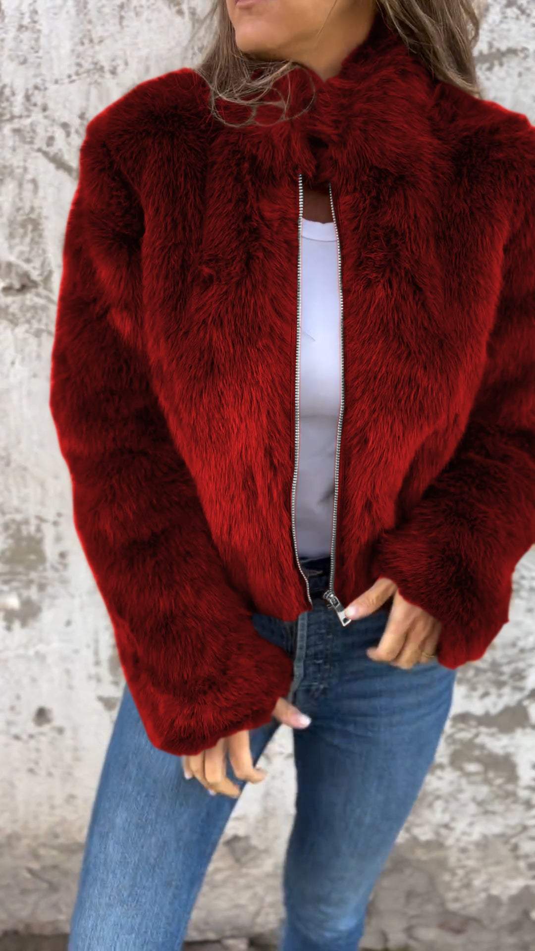 Giacca Casual da Donna con Collo Alto e Cerniera in Pelliccia