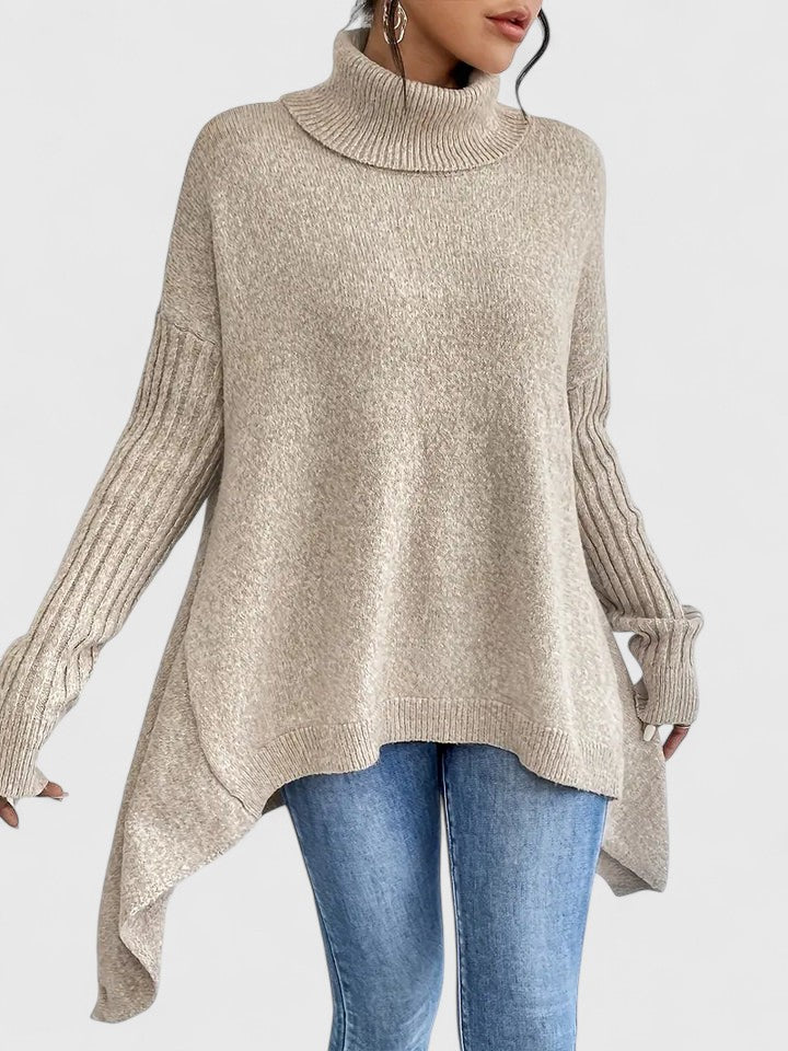 Maglione Dolcevita da Donna a Maglia Grossa con Spalle Scivolate