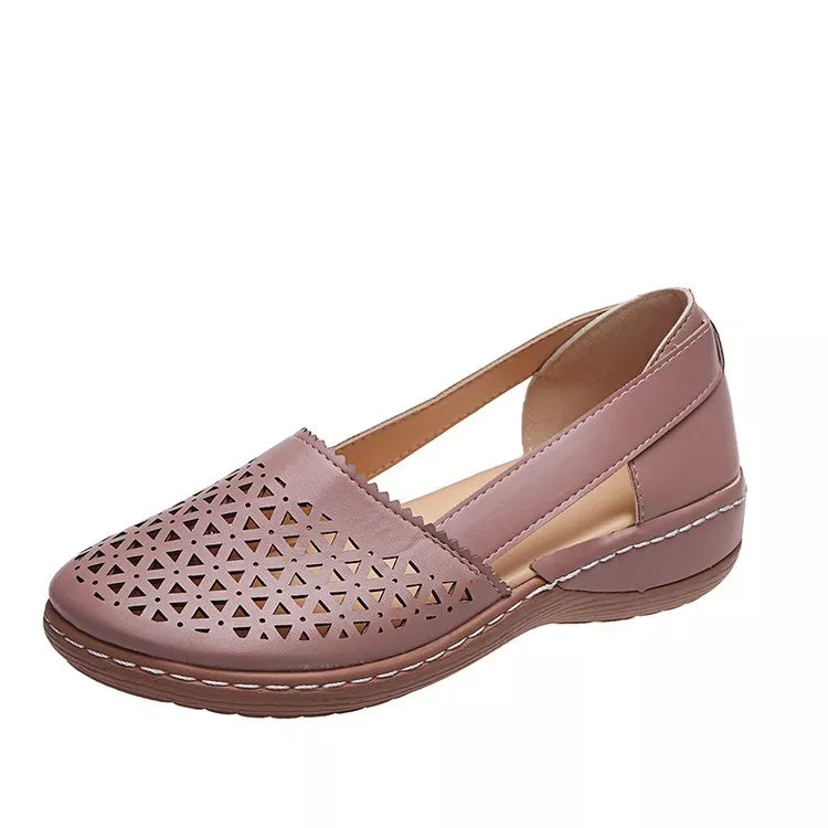 Sandali Estivi Donna Ortopedici con Zeppa e Intaglio in PU Stile Vintage