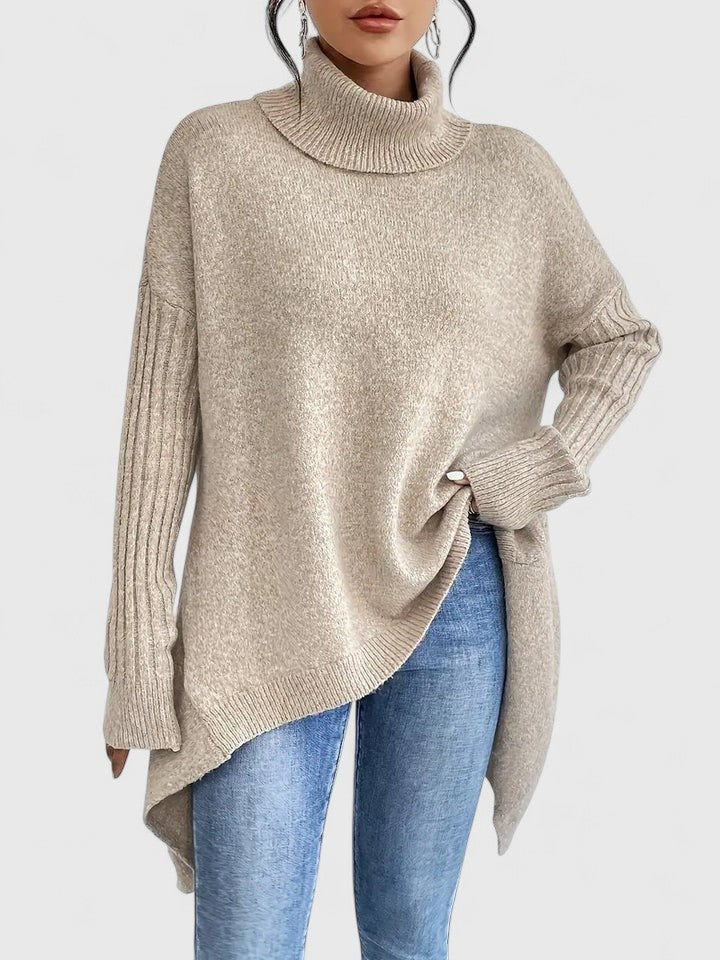 Maglione Dolcevita da Donna a Maglia Grossa con Spalle Scivolate