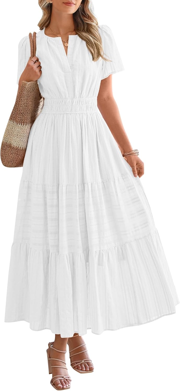 OCCASIONE SPECIALE Donna Estate Leggero Manica Corta Scollo a V Casual Abiti Midi Maxi