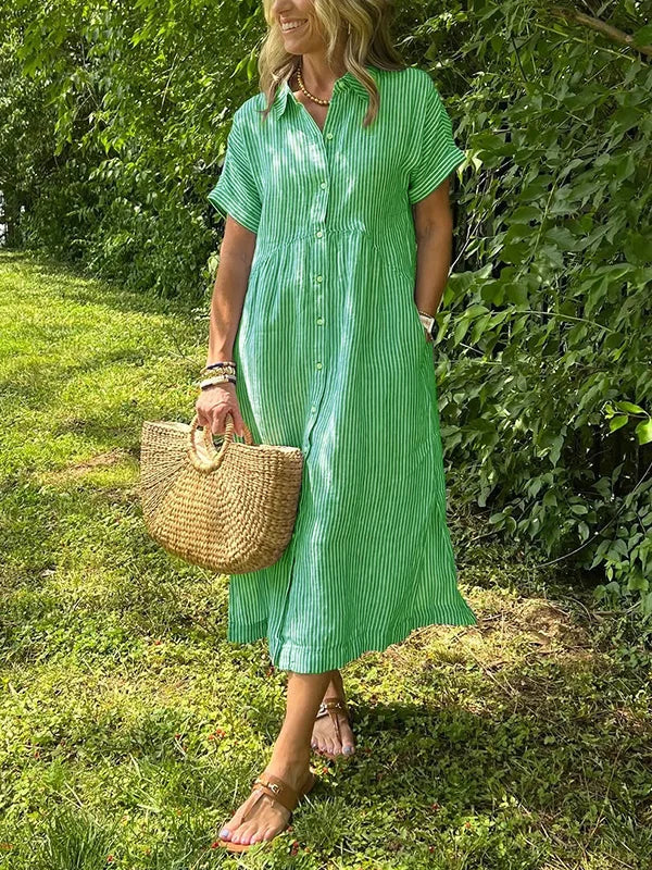 NOVITÀ🔥 Abito camicia con risvolto a righe e bottoni