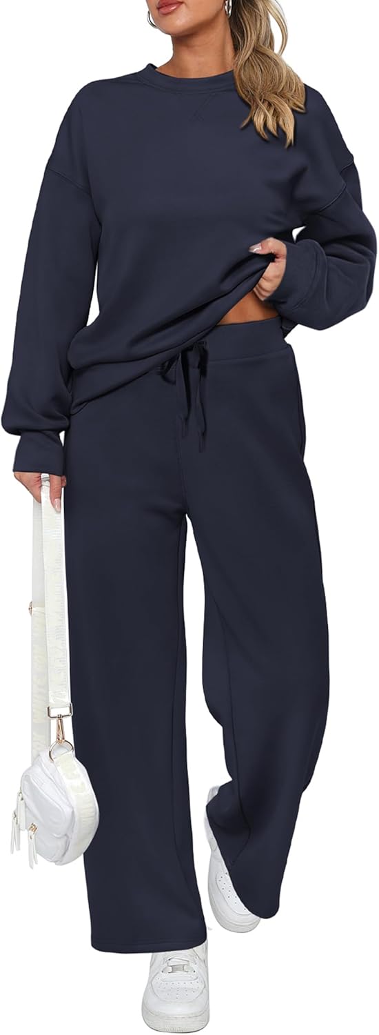 Tuta da donna in cotone due pezzi oversize con felpa a mezza zip e pantaloni sportivi a gamba larga, casual
