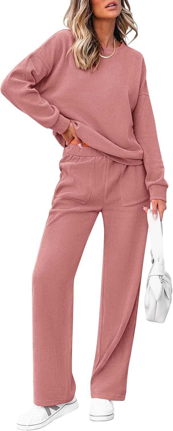 Tuta da donna in cotone due pezzi oversize con felpa a mezza zip e pantaloni a gamba larga casual