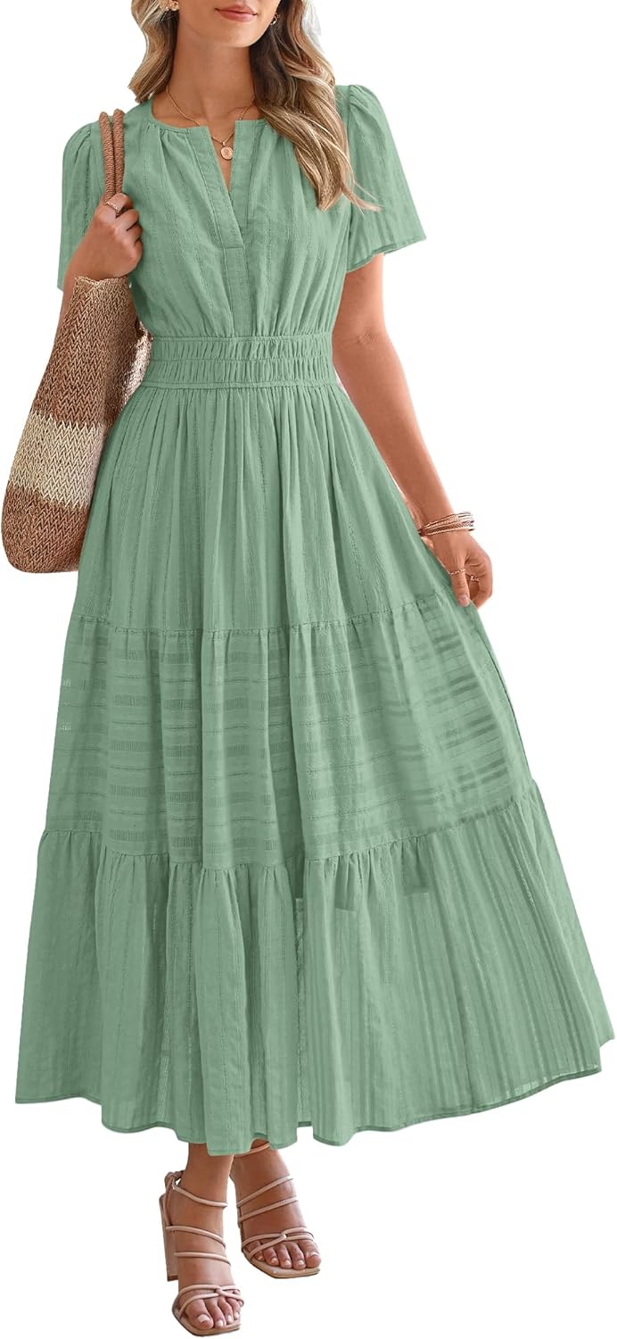 OCCASIONE SPECIALE Donna Estate Leggero Manica Corta Scollo a V Casual Abiti Midi Maxi