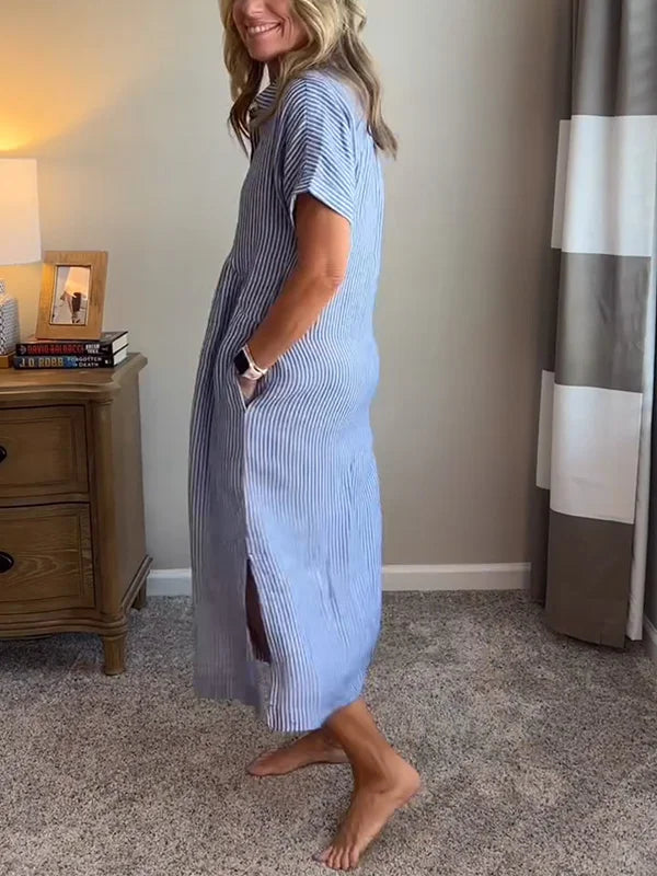 NOVITÀ🔥 Abito camicia con risvolto a righe e bottoni