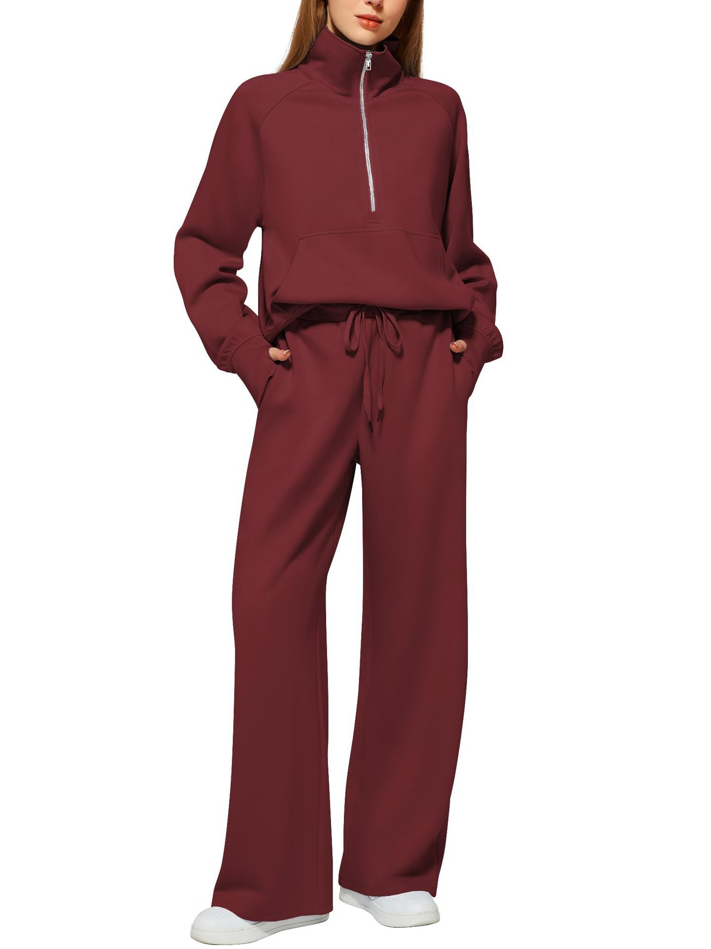 SVENDITA SCONTO FINO AL 70%🔥 Completo due pezzi da donna in cotone a tinta unita con mezza zip