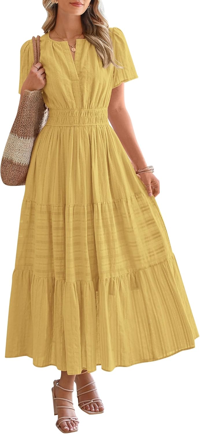 OCCASIONE SPECIALE Donna Estate Leggero Manica Corta Scollo a V Casual Abiti Midi Maxi
