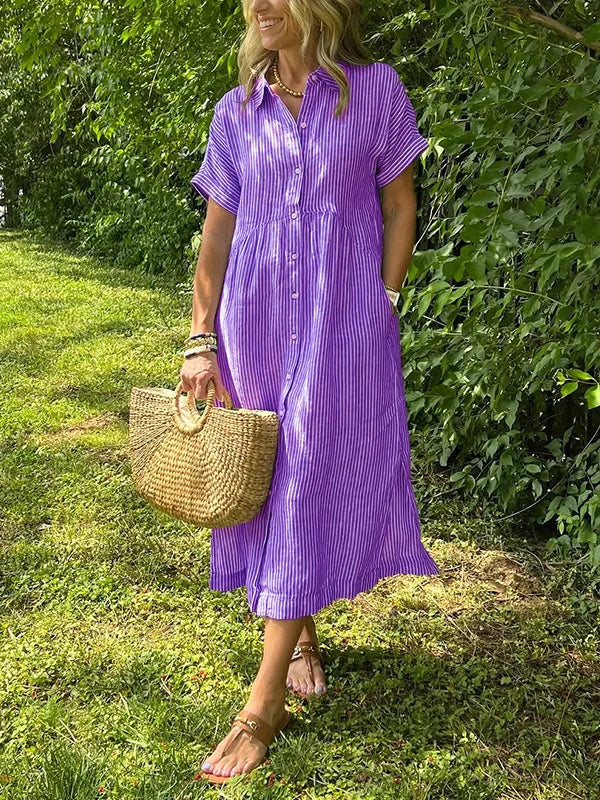 NOVITÀ🔥 Abito camicia con risvolto a righe e bottoni