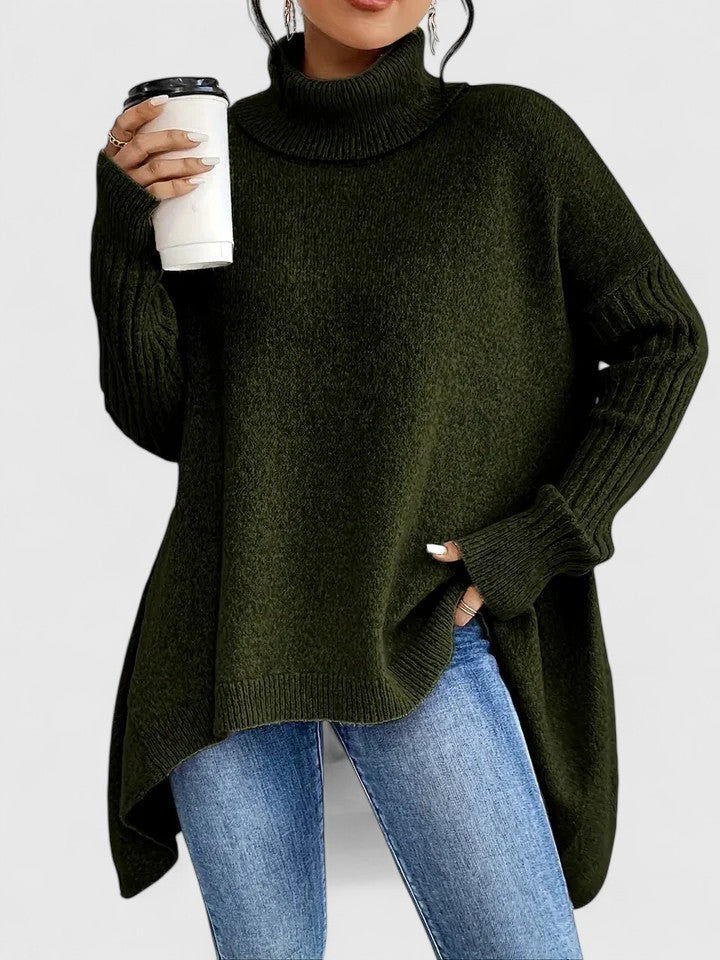Maglione Dolcevita da Donna a Maglia Grossa con Spalle Scivolate