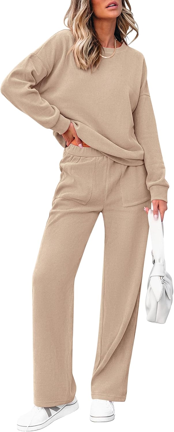Tuta da donna in cotone due pezzi oversize con felpa a mezza zip e pantaloni a gamba larga casual