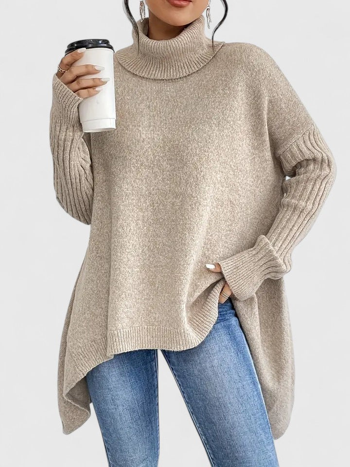 Maglione Dolcevita da Donna a Maglia Grossa con Spalle Scivolate