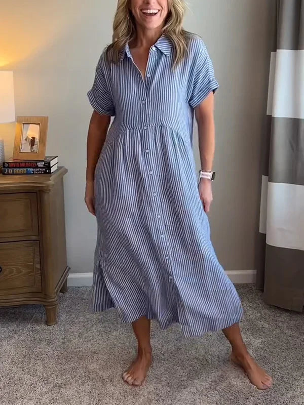 NOVITÀ🔥 Abito camicia con risvolto a righe e bottoni