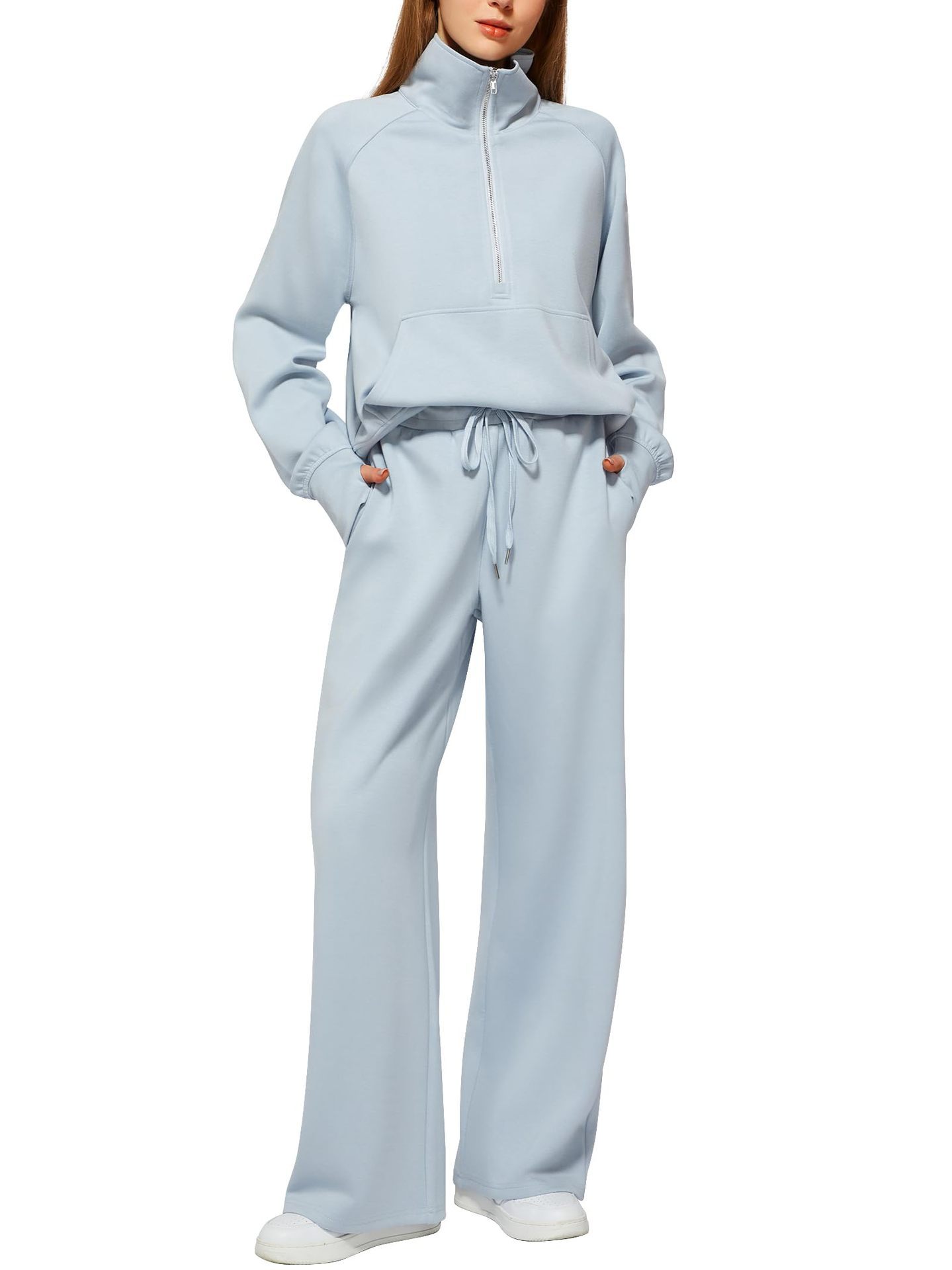 SVENDITA SCONTO FINO AL 70%🔥 Completo due pezzi da donna in cotone a tinta unita con mezza zip
