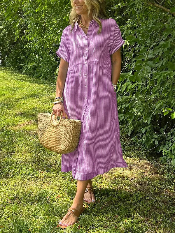 NOVITÀ🔥 Abito camicia con risvolto a righe e bottoni