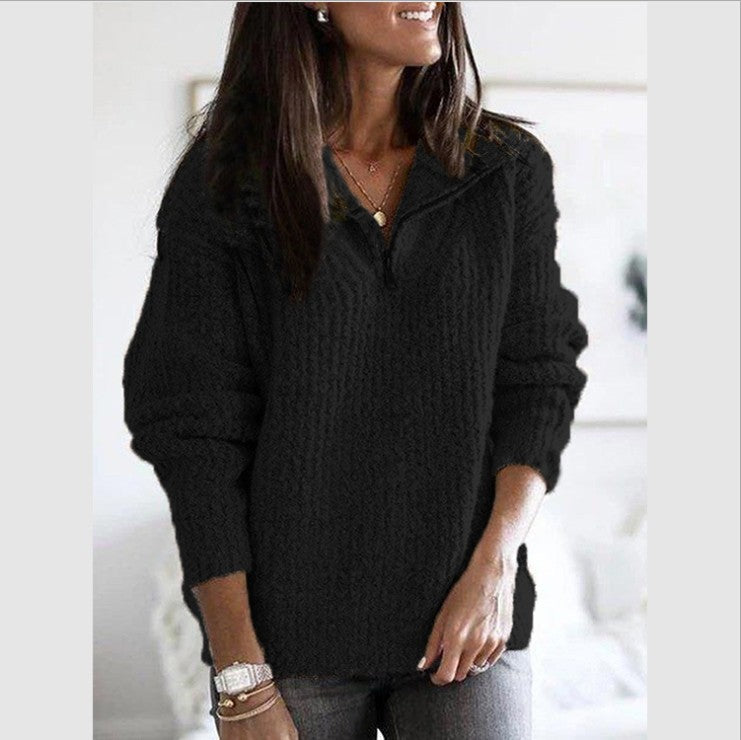 Maglione da donna a mezza zip a costine