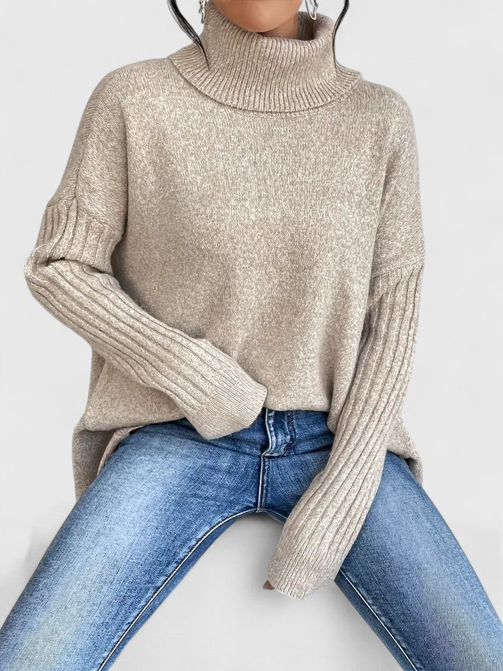 Maglione Dolcevita da Donna a Maglia Grossa con Spalle Scivolate