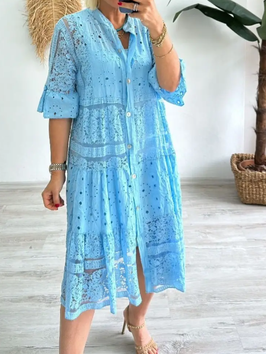 SVENDITA🔥Vestito da donna scollato a V a maniche medie e traforato
