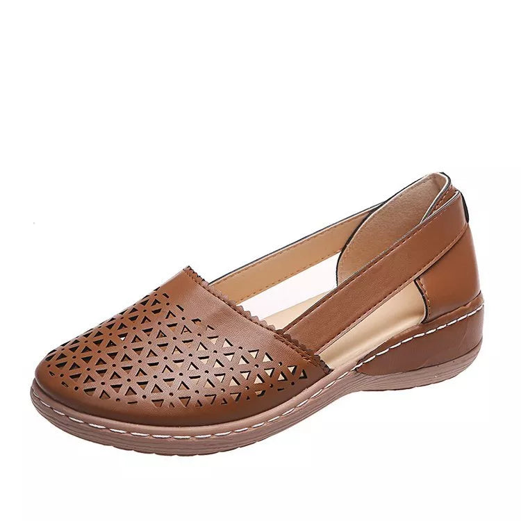 Sandali Estivi Donna Ortopedici con Zeppa e Intaglio in PU Stile Vintage