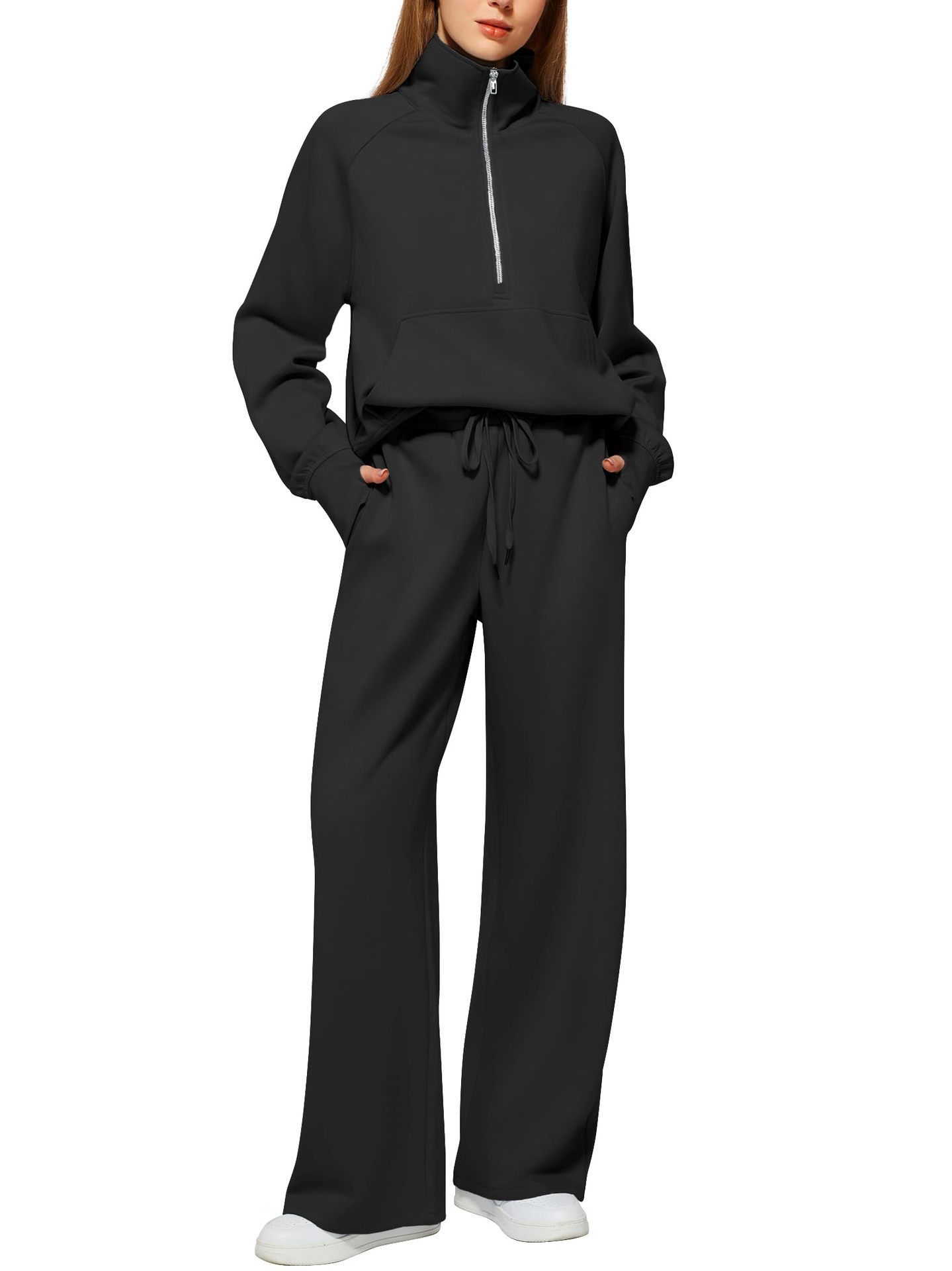 SVENDITA SCONTO FINO AL 70%🔥 Completo due pezzi da donna in cotone a tinta unita con mezza zip