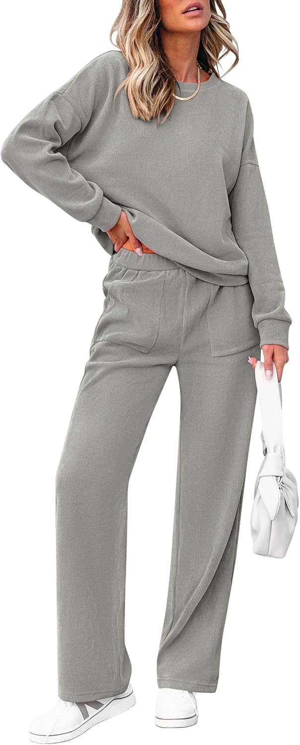 Tuta da donna in cotone due pezzi oversize con felpa a mezza zip e pantaloni a gamba larga casual