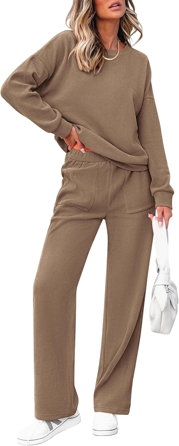Tuta da donna in cotone due pezzi oversize con felpa a mezza zip e pantaloni a gamba larga casual