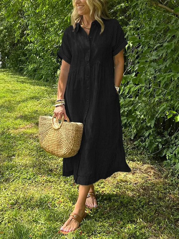 NOVITÀ🔥 Abito camicia con risvolto a righe e bottoni