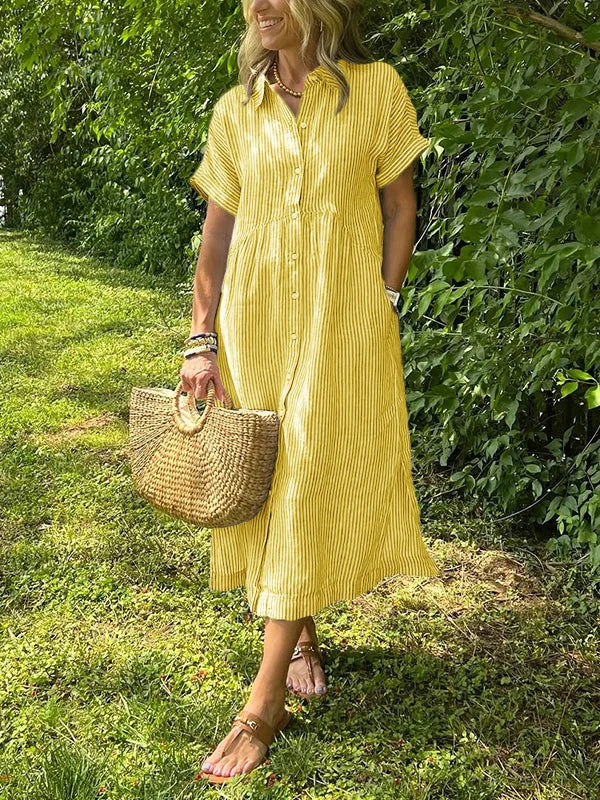 NOVITÀ🔥 Abito camicia con risvolto a righe e bottoni