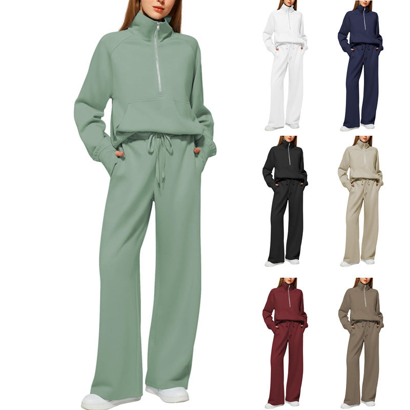 SVENDITA SCONTO FINO AL 70%🔥 Completo due pezzi da donna in cotone a tinta unita con mezza zip