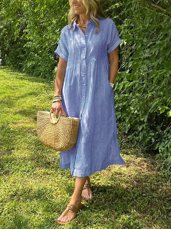 NOVITÀ🔥 Abito camicia con risvolto a righe e bottoni