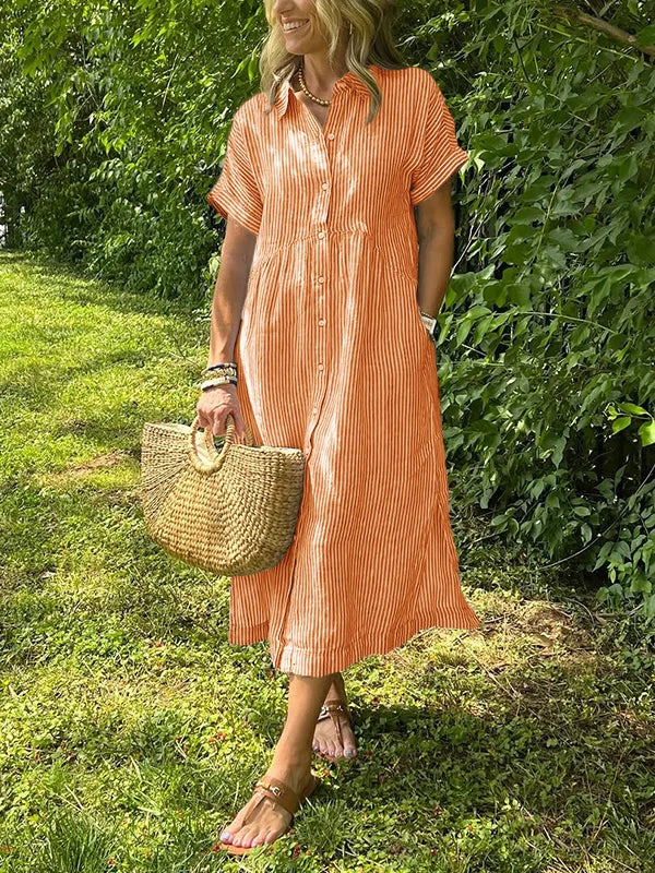 NOVITÀ🔥 Abito camicia con risvolto a righe e bottoni